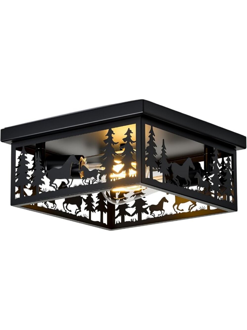 Rustic Farmhouse 2-Light Ceiling Fixture, Vintage Horse Design, E26 Pendant